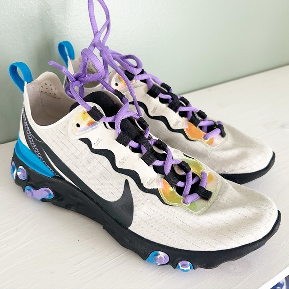 Nike React Element 55 Off Noir Hero Blue Purple with Metallic Stripes - Picture 1 of 6